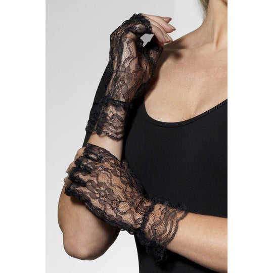 FINGERLESS LACE GLOVES - BLACK