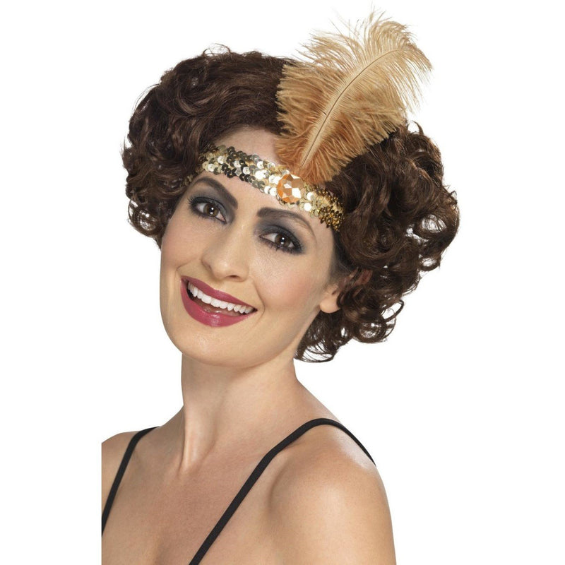 FLAPPER HEADBAND - GOLD - WITH FEATHER-1920-Partica Party