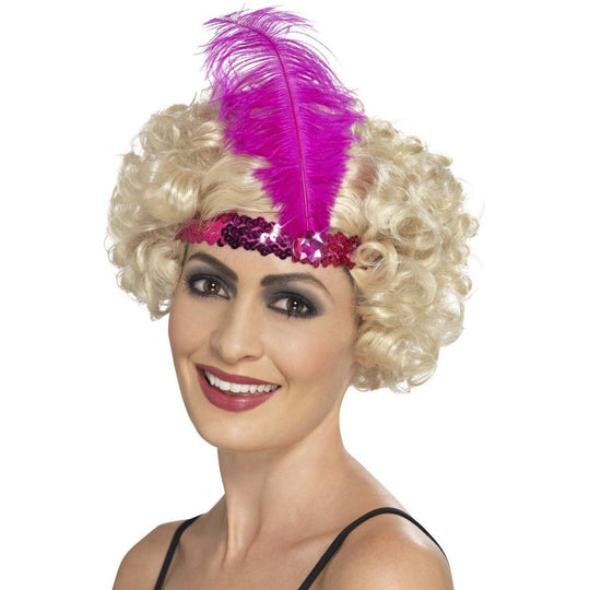 FLAPPER HEADBAND - PINK - WITH FEATHER