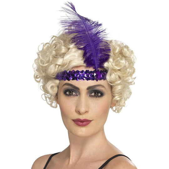 FLAPPER HEADBAND - PURPLE - WITH FEATHER
