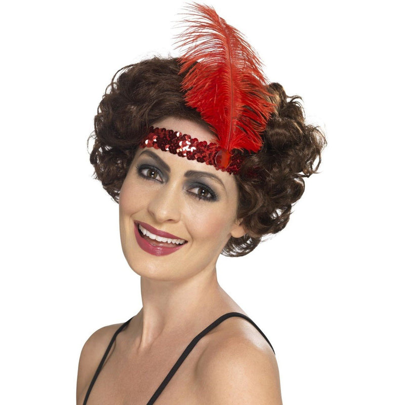 FLAPPER HEADBAND - RED - WITH FEATHER-1920-Partica Party