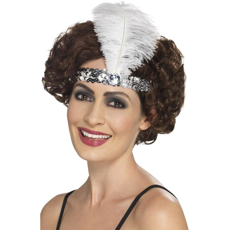FLAPPER HEADBAND - SILVER - WITH FEATHER-1920-Partica Party