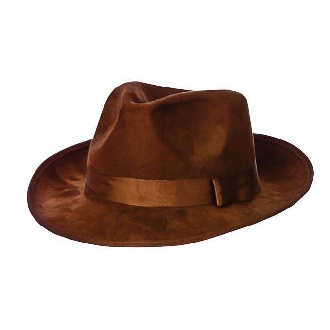 GANGSTER HAT - BROWN FEDORA SUEDE HAT-Hat-Partica Party