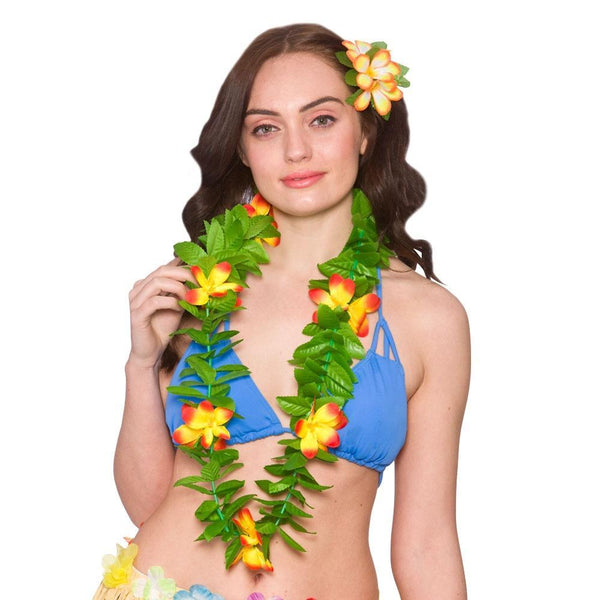 GREEN LEAF LEI - ORANGE-Hawaiian-Partica Party