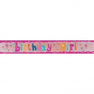 HAPPY BIRTHDAY BANNER - HOLOGRAPHIC BIRTHDAY GIRL-BANNER-Partica Party