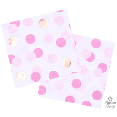 NAPKINS - PINK & GOLD POLKA - PACK OF 16-NAPKINS-Partica Party