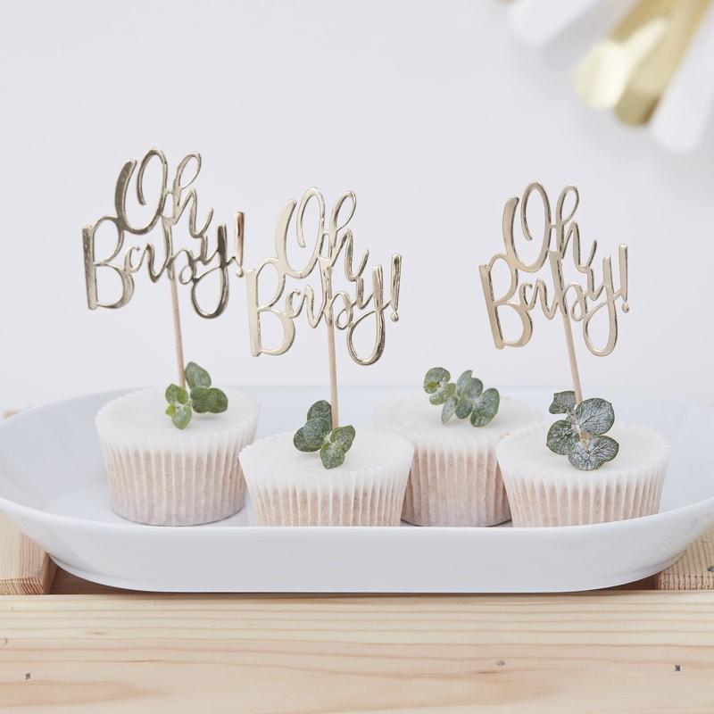 OH BABY! - GOLD FOILED CUPCAKE TOPPERS-BABY SHOWER MISC-Partica Party
