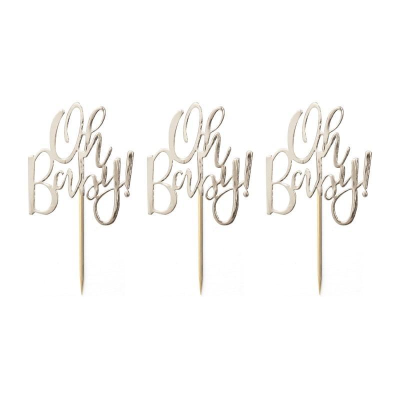 OH BABY! - GOLD FOILED CUPCAKE TOPPERS-BABY SHOWER MISC-Partica Party