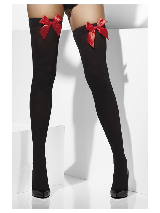 OPAQUE HOLD-UPS - BLACK - RED BOWS
