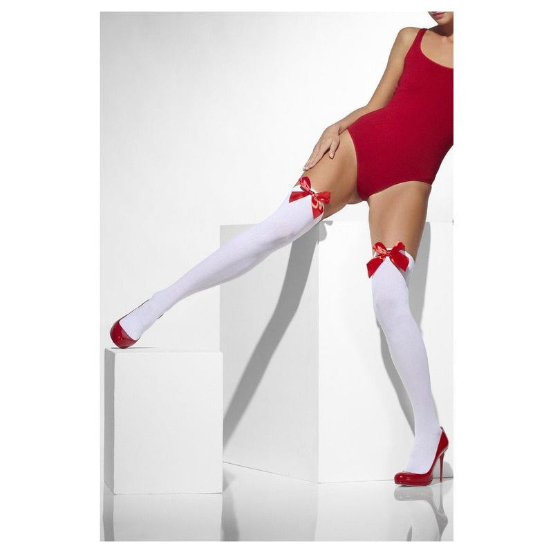 OPAQUE HOLD-UPS - WHITE - RED BOWS-ACCESSORY-Partica Party