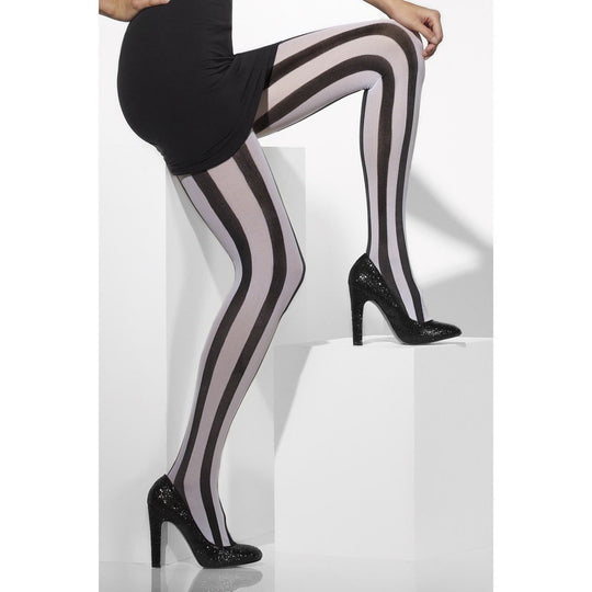 OPAQUE TIGHTS - STRIPED - BLACK & WHITE