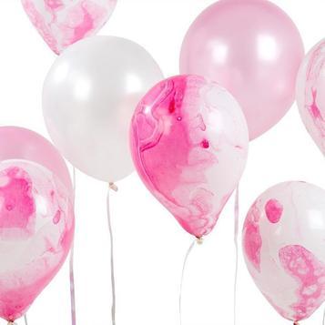 PACK OF 12 LATEX BALLOONS - ASSORTED PINK MARBLE-LATEX 12"-Partica Party