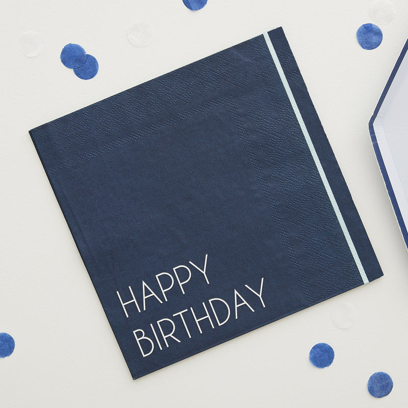 PACK OF 16 NAPKINS - HAPPY BIRTHDAY - NAVY BLUE-NAPKINS-Partica Party