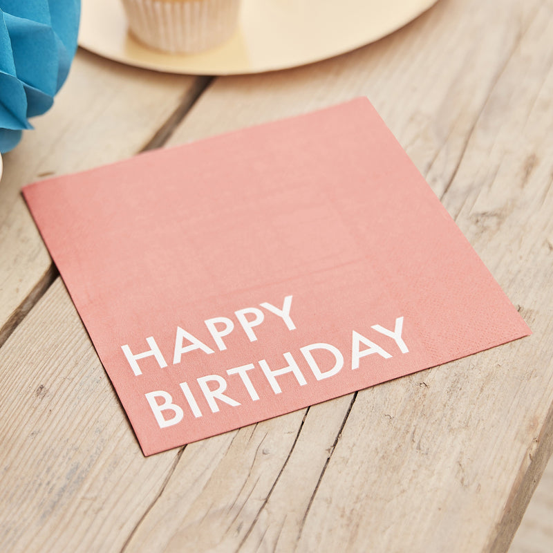 PACK OF 16 NAPKINS - HAPPY BIRTHDAY - RED-NAPKINS-Partica Party