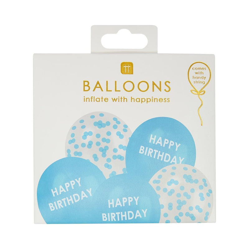 PACK OF 5 LATEX BALLOONS - ASSORTED BLUE & CONFETTI-LATEX 12"-Partica Party