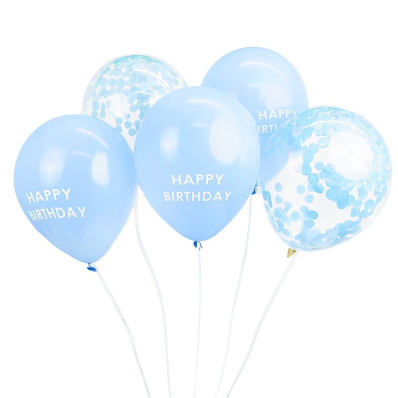 PACK OF 5 LATEX BALLOONS - ASSORTED BLUE & CONFETTI-LATEX 12"-Partica Party