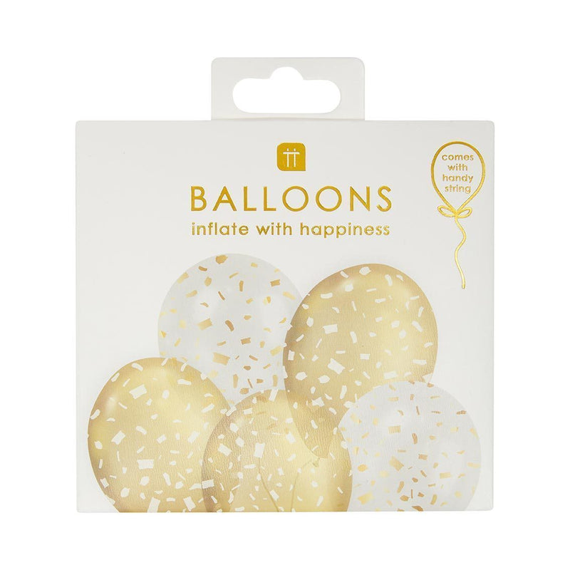 PACK OF 5 LATEX BALLOONS - GOLD AND WHITE-LATEX 12"-Partica Party