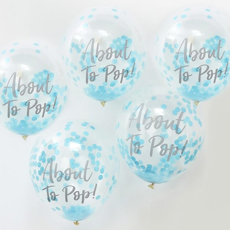PACK OF 5 LATEX - CONFETTI FILLED - ABOUT TO POP! - BLUE-CONFETTI FILLED-Partica Party