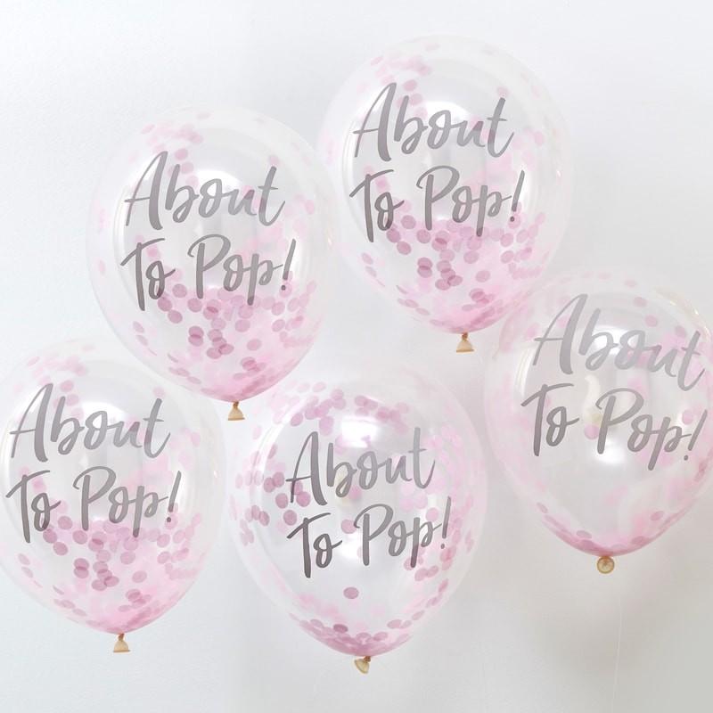 PACK OF 5 LATEX - CONFETTI FILLED - ABOUT TO POP! - PINK-CONFETTI FILLED-Partica Party