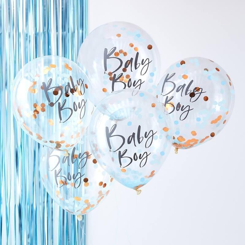 PACK OF 5 LATEX - CONFETTI FILLED - BABY BOY-CONFETTI FILLED-Partica Party