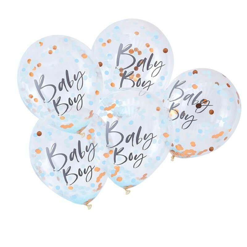 PACK OF 5 LATEX - CONFETTI FILLED - BABY BOY-CONFETTI FILLED-Partica Party