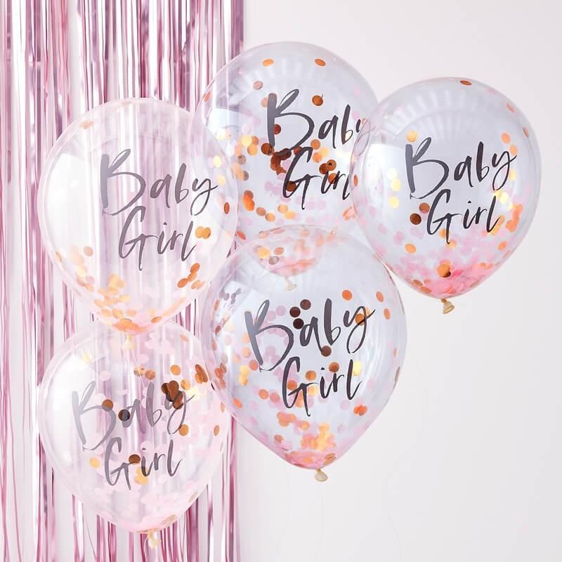 PACK OF 5 LATEX - CONFETTI FILLED - BABY GIRL-CONFETTI FILLED-Partica Party