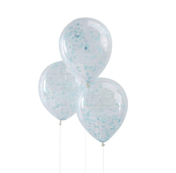 PACK OF 5 LATEX - CONFETTI FILLED - BLUE-CONFETTI FILLED-Partica Party