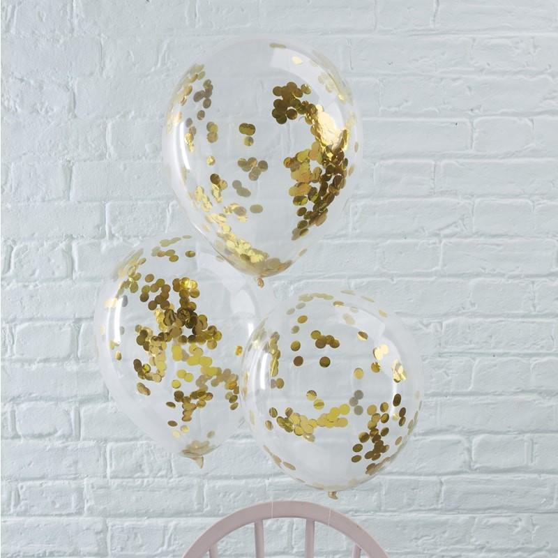 PACK OF 5 LATEX - CONFETTI FILLED - GOLD-CONFETTI FILLED-Partica Party