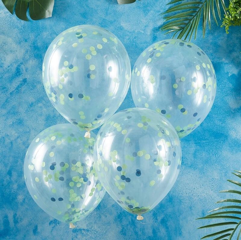 PACK OF 5 LATEX - CONFETTI FILLED - GREEN & BLUE-CONFETTI FILLED-Partica Party