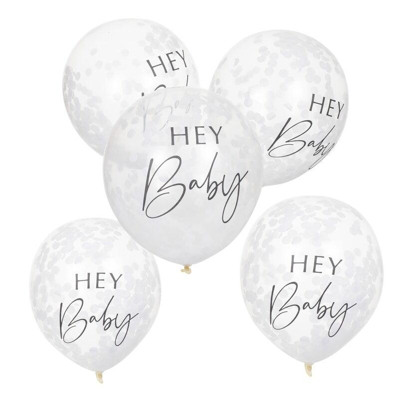 PACK OF 5 LATEX - CONFETTI FILLED - HEY BABY-CONFETTI FILLED-Partica Party