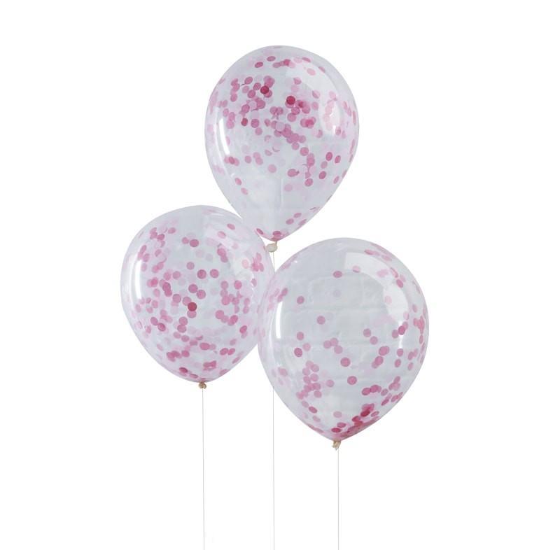 PACK OF 5 LATEX - CONFETTI FILLED - PINK-CONFETTI FILLED-Partica Party