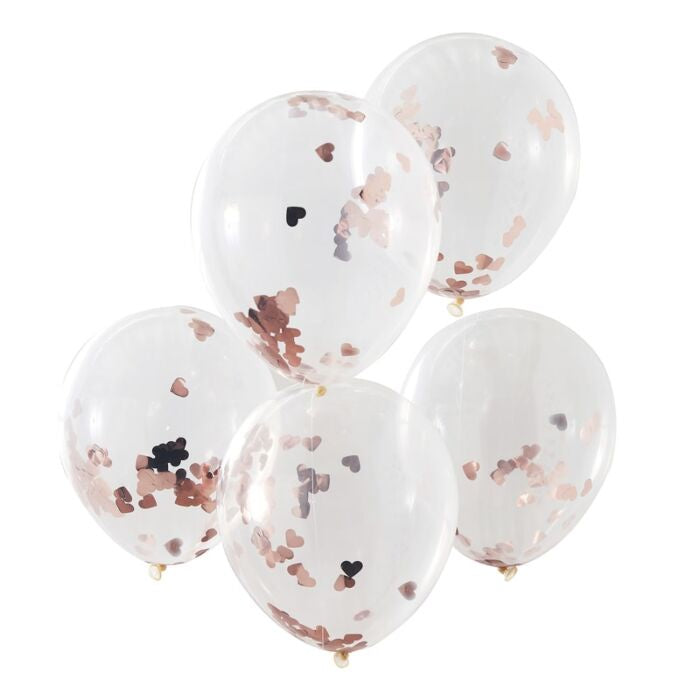 PACK OF 5 LATEX - CONFETTI FILLED - ROSE GOLD HEARTS-CONFETTI FILLED-Partica Party