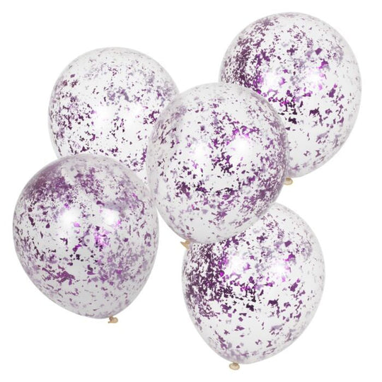 PACK OF 5 LATEX - CONFETTI FILLED - SHREDDED LILAC