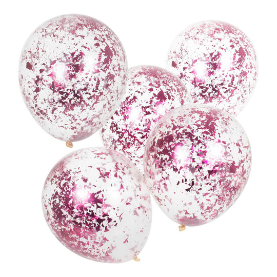 PACK OF 5 LATEX - CONFETTI FILLED - SHREDDED PINK