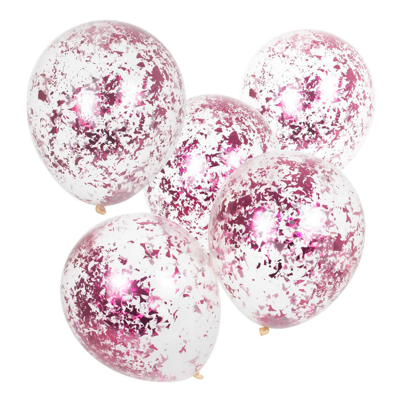 PACK OF 5 LATEX - CONFETTI FILLED - SHREDDED PINK-CONFETTI FILLED-Partica Party