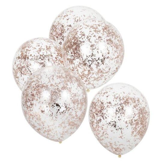 PACK OF 5 LATEX - CONFETTI FILLED - SHREDDED ROSE GOLD