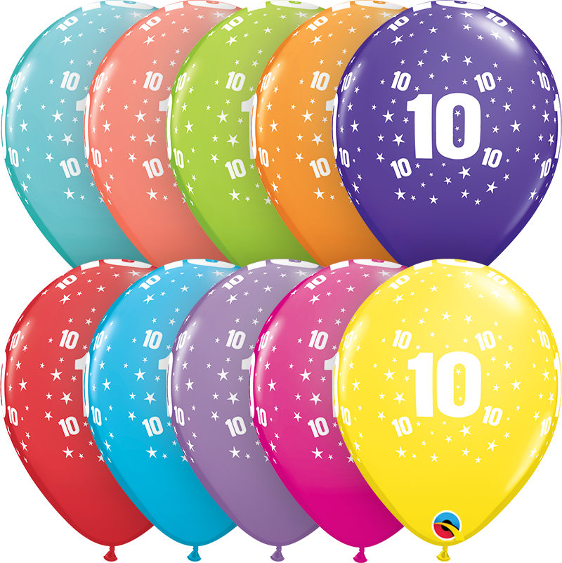 PACK OF 6 LATEX - AGE 10 - ASSORTED COLOURS-LATEX NUMBER SET-Partica Party