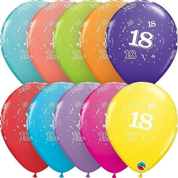 PACK OF 6 LATEX - AGE 18 - ASSORTED COLOURS-LATEX NUMBER SET-Partica Party