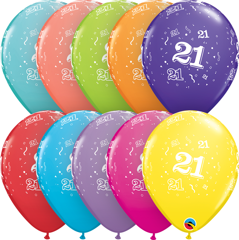 PACK OF 6 LATEX - AGE 21 - ASSORTED COLOURS-LATEX NUMBER SET-Partica Party