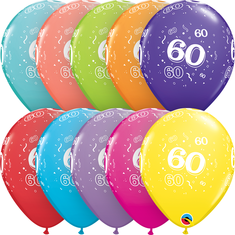 PACK OF 6 LATEX - AGE 60 - ASSORTED COLOURS-LATEX NUMBER SET-Partica Party
