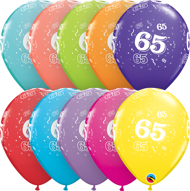 PACK OF 6 LATEX - AGE 65 - ASSORTED COLOURS-LATEX NUMBER SET-Partica Party