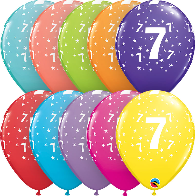 PACK OF 6 LATEX - AGE 7 - ASSORTED COLOURS-LATEX NUMBER SET-Partica Party