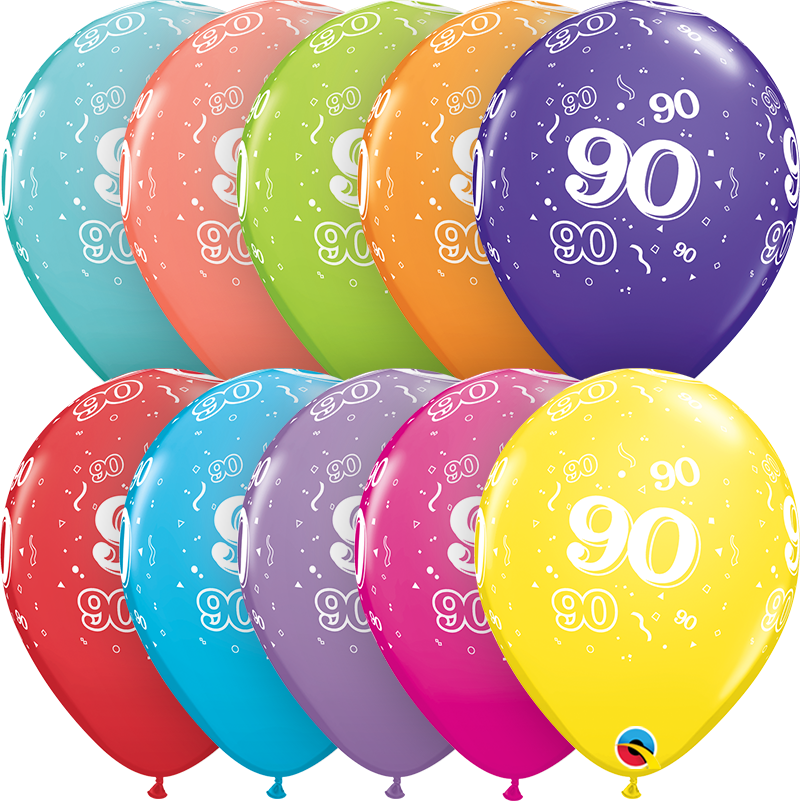 PACK OF 6 LATEX - AGE 90 - ASSORTED COLOURS-LATEX NUMBER SET-Partica Party