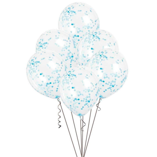 PACK OF 6 LATEX - CONFETTI FILLED - BABY BLUE