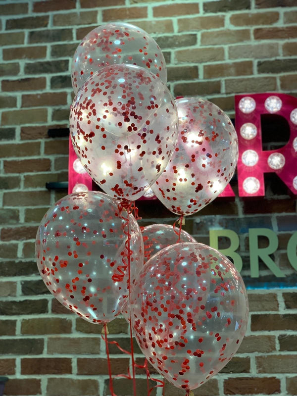 PACK OF 6 LATEX - CONFETTI FILLED - RED-CONFETTI FILLED-Partica Party