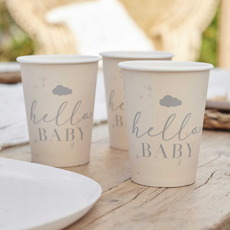 PACK OF 8 CUPS - HELLO BABY - SPECKLE-CUPS-Partica Party