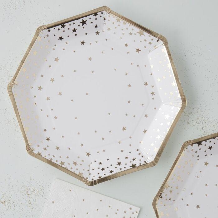PAPER PLATES - GOLD STARS - PACK OF 8-PLATES-Partica Party
