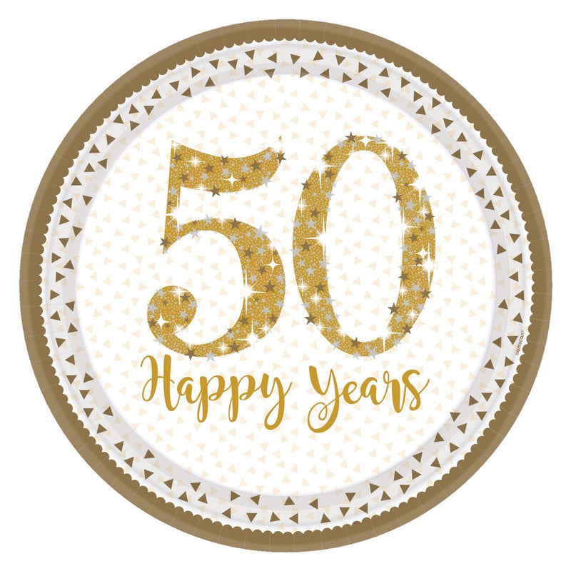 PAPER PLATES - GOLDEN ANNIVERSARY - PACK OF 8-PLATES-Partica Party