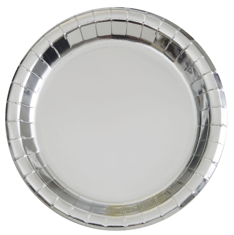 PAPER PLATES - METALLIC SILVER - PACK OF 8-PLATES-Partica Party