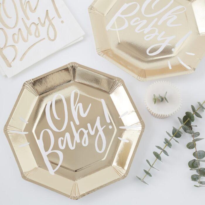 PAPER PLATES - OH BABY! - PACK OF 8-BABY SHOWER MISC-Partica Party